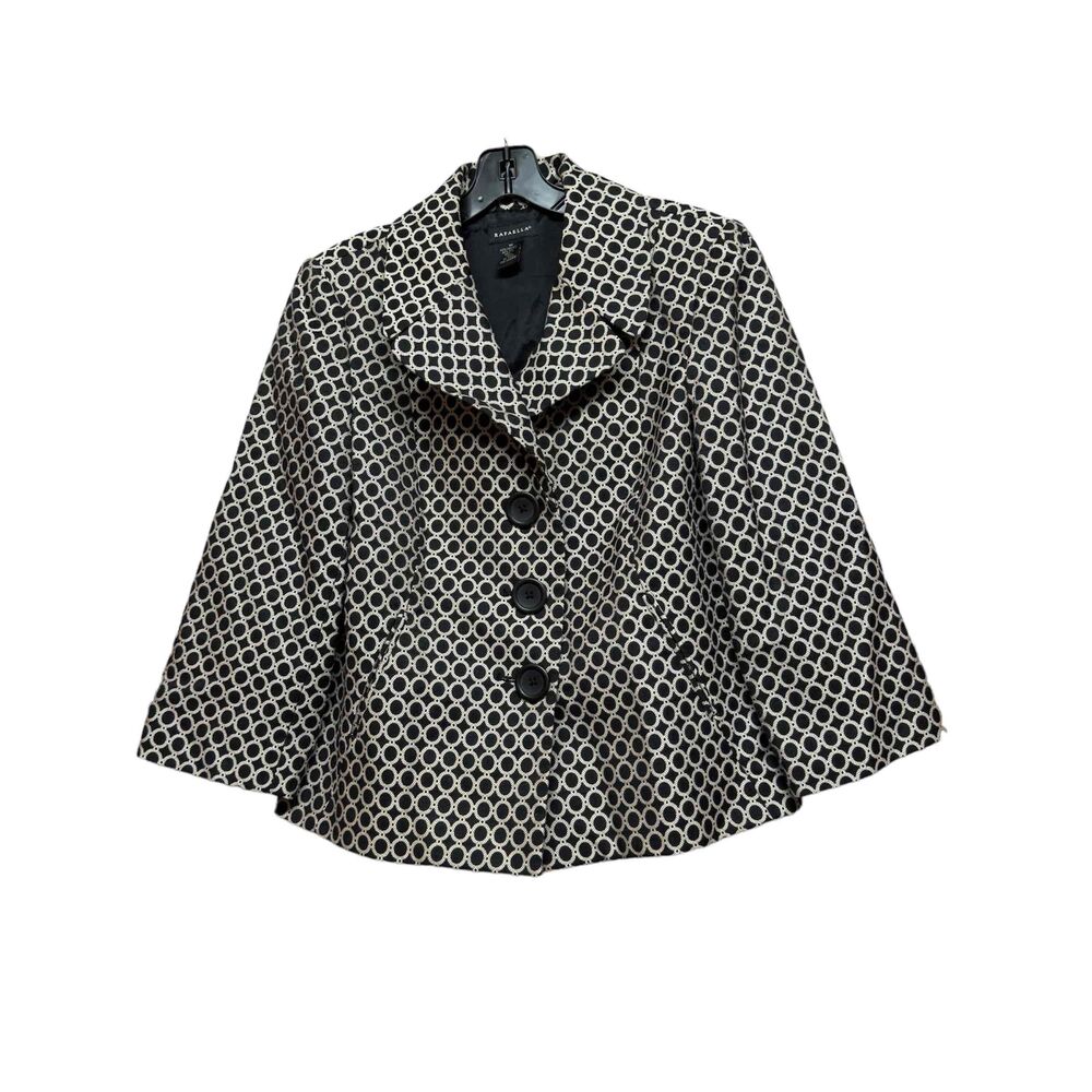Elementz Black White Geometric Button Front 3 4 Sleeve Blazer Jacket Womens